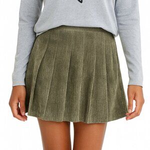 Mele E Pere Academia Pleated Corduroy Mini Skirt Khaki Green Womens Medium NWOT